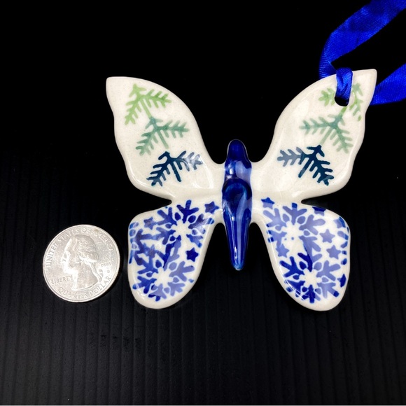 Polish Pottery Butterfly Holiday Christmas Ornament Prancing Reindeer Snowflakes - Picture 6 of 8